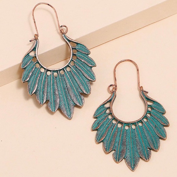 Boho Festival Turquoise Feather Earrings B0040 - Picture 3 of 13
